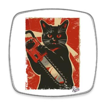Vintage Funny Cat with Chainsaw - Square fridge magnet - white - Front