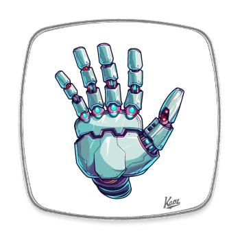Roboterhand mit Lichtern und Kabeln – Cyborg - Viereckiger Kühlschrankmagnet - Weiß - Vorne