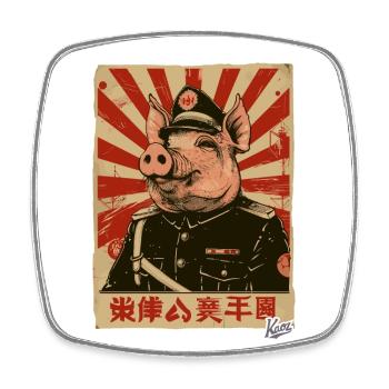 Propaganda-Stil Schwein - Viereckiger Kühlschrankmagnet - Weiß - Vorne