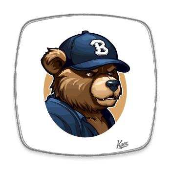 Ours de sport sportif avec casquette de baseball - Magnet carré - blanc - Devant