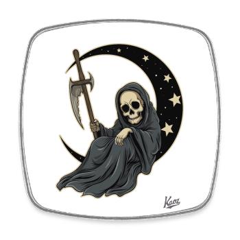 Little cute Grim Reaper sleeping on the moon - Square fridge magnet - white - Front