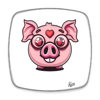 Cute little love pig with hearts - Square fridge magnet - white - Front
