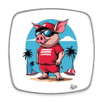 Strand, Palmen, Boote und Schwein macht Urlaub - Viereckiger Kühlschrankmagnet - Weiß - Vorne