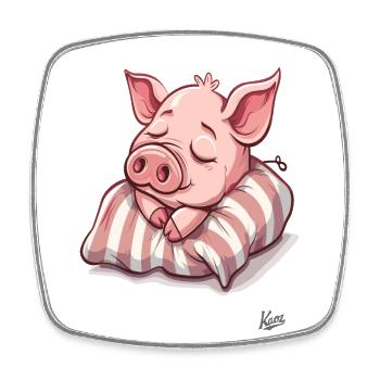 Petit porcelet dormant sur un oreiller - Magnet carré - blanc - Devant