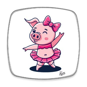 Cute piggy pig as a ballerina - Square fridge magnet - white - Front
