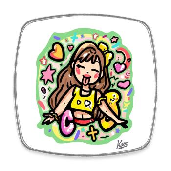 Happy cartoon girl with hearts and stars - Square fridge magnet - white - Front