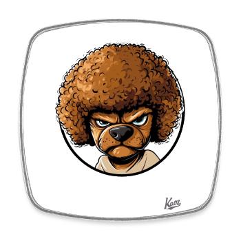 Funny angry dog with afro hair - Square fridge magnet - white - Front