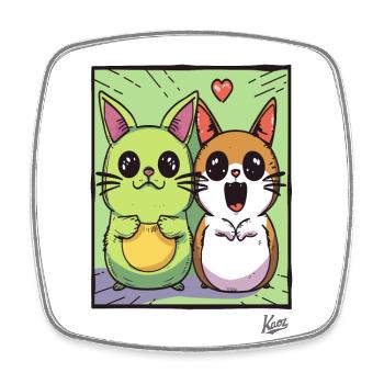 Lustige, liebenswerte Katzen-Freunde - Viereckiger Kühlschrankmagnet - Weiß - Vorne