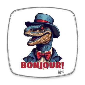 Bonjour et Bonjour, raffiné gentleman Raptor - Magnet carré - blanc - Devant