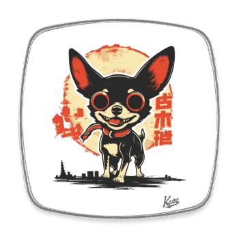 Fou heureux, mignon petit chien - Magnet carré - blanc - Devant