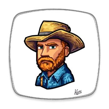 Van Funny Gogh: Pixel Painter Vincent with Hat - Square fridge magnet - white - Front
