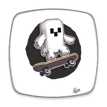 Pixel-Geister-Skateboarder Super gruseliger Skater - Viereckiger Kühlschrankmagnet - Weiß - Vorne