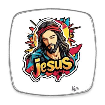 Himmlische Street Art mit Graffiti Jesus - Viereckiger Kühlschrankmagnet - Weiß - Vorne