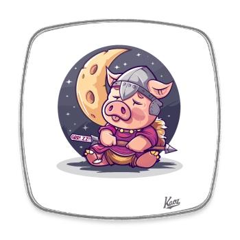 Süßes Wikinger-SChwein schläft, Mond und Sterne - Viereckiger Kühlschrankmagnet - Weiß - Vorne