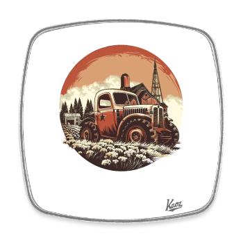 Der Vintage Retro Bauernhof Traktor - Viereckiger Kühlschrankmagnet - Weiß - Vorne