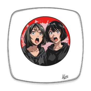 Zwei erstaunte Cartoon-Mädchen - Viereckiger Kühlschrankmagnet - Weiß - Vorne