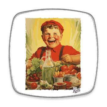 Vintage Propaganda: Boy Eats Healthy Food - Square fridge magnet - white - Front