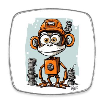 The funny, funky robo-monkey - Square fridge magnet - white - Front