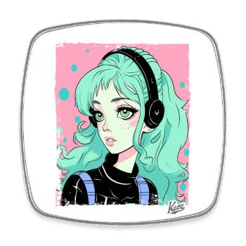 fille de dessin animé écoutant de la musique - Magnet carré - blanc - Devant