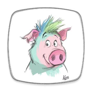 Cochon amical - Magnet carré - blanc - Devant