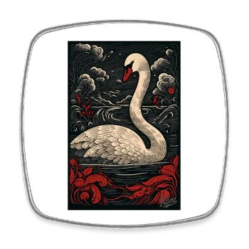 Gravure sur bois d’un cygne sur un lac - Magnet carré - blanc - Devant