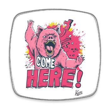 Combat furieux ours-cochon : Venez ici ! - Magnet carré - blanc - Devant