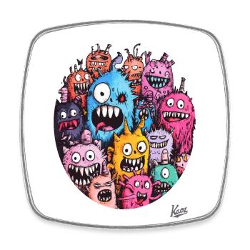 Verrückter Haufen lustiger Monster - Viereckiger Kühlschrankmagnet - Weiß - Vorne