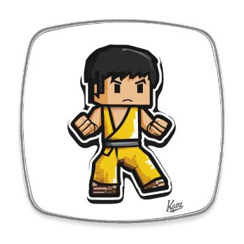Gelber Sportanzug: Pixel-Kung-Fu-Lee - Viereckiger Kühlschrankmagnet - Weiß - Vorne