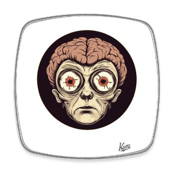Creepy portrait with big eyes and brain - Square fridge magnet - white - Front