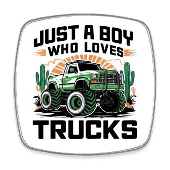 Just a boy who loves Trucks Cars - Square fridge magnet - white - Front
