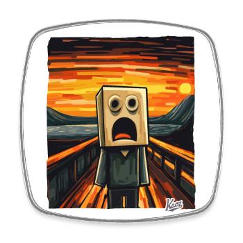 The Scream in Pixel Cartoon Style with Box Head - Square fridge magnet - white - Front