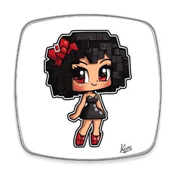 Pixel Chibi: Cute Burlesque Babe - Square fridge magnet - white - Front