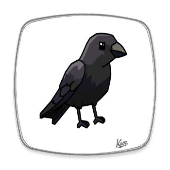 Cute Black Cartoon Crow - Square fridge magnet - white - Front