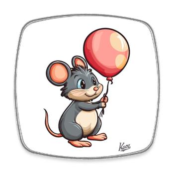 Süße Maus mit Ballon - Viereckiger Kühlschrankmagnet - Weiß - Vorne
