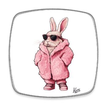 Manteau de fourrure rose super cool avec un lapin dedans - Magnet carré - blanc - Devant