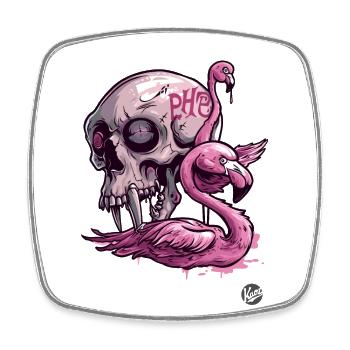 Crâne de primate rose et flamant rose : vibrations tropicales - Magnet carré - blanc - Devant