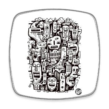Surreal city full of bizarre faces - Square fridge magnet - white - Front