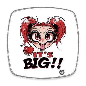 Cartoon girl with love for big things - Square fridge magnet - white - Front