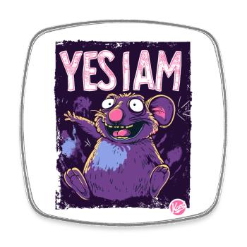 Ja, bin ich, verrückte Cartoon-Ratten-Maus - Viereckiger Kühlschrankmagnet - Weiß - Vorne