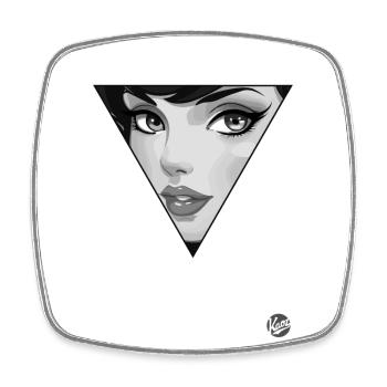 Cartoon triangle with classic woman - Square fridge magnet - white - Front