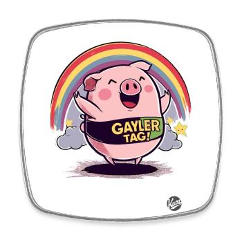 day with pink rainbow pig - Square fridge magnet - white - Front