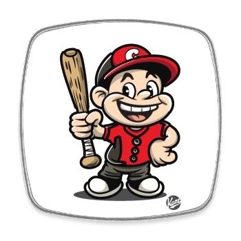 drôle de dessin animé rétro gars jouant au baseball - Magnet carré - blanc - Devant