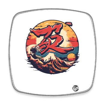 Cooles Japan-Design mit Berg Fuji und Kanagawa - Viereckiger Kühlschrankmagnet - Weiß - Vorne