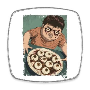 Angry child with eye soup, a soup clown - Square fridge magnet - white - Front
