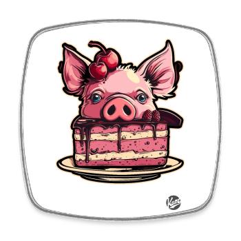 Gâteau aux cerises Gâteau Cochon - Magnet carré - blanc - Devant