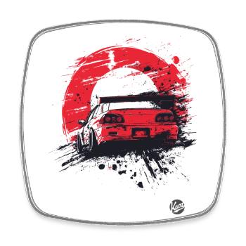 Japanese Flag of Oldschool JDM Racing Car - Square fridge magnet - white - Front