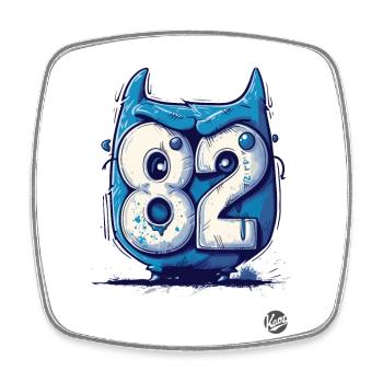 Cooles "82" Eulen-Design im Cartoon-Stil - Viereckiger Kühlschrankmagnet - Weiß - Vorne
