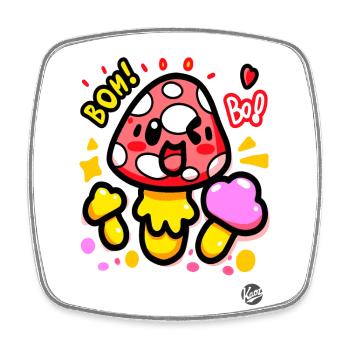 Lustige bunte Kawaii-Pilze - Viereckiger Kühlschrankmagnet - Weiß - Vorne