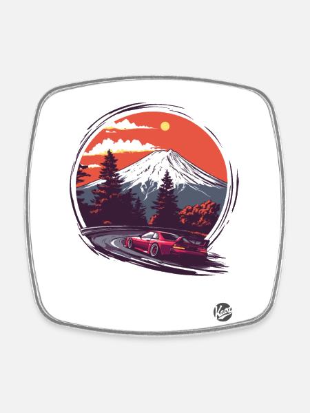 Mount Fuji JDM Racing Car - Square fridge magnet - white
