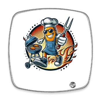 Grill master dessin animé rétro grillades avec des flammes - Magnet carré - blanc - Devant